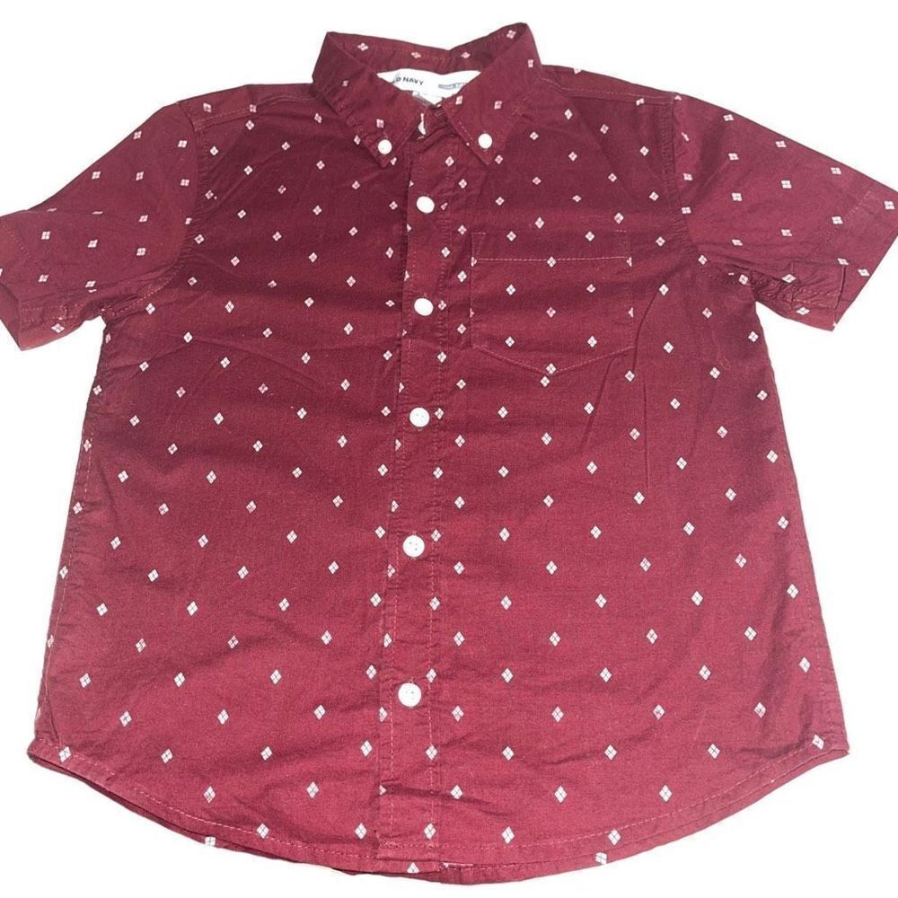 4/$25 Old Navy Flex Burgundy Diamond Button Down - Size‎ S (6-7)